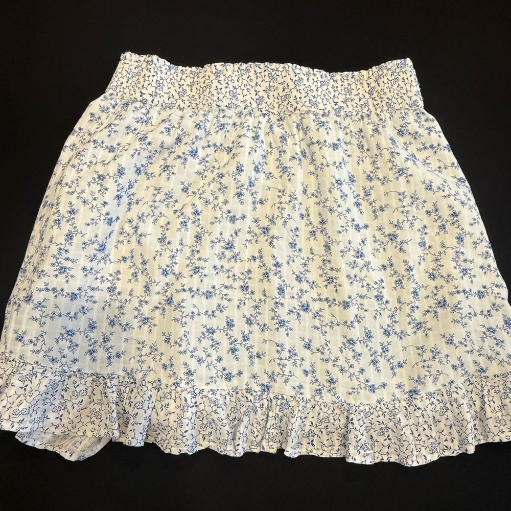 LOFT Floral Mini Skirt in Blue and White